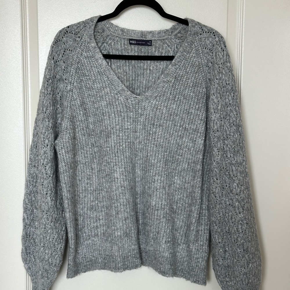 Marks & Spencer Light Gray V-Neck Knit Sweater